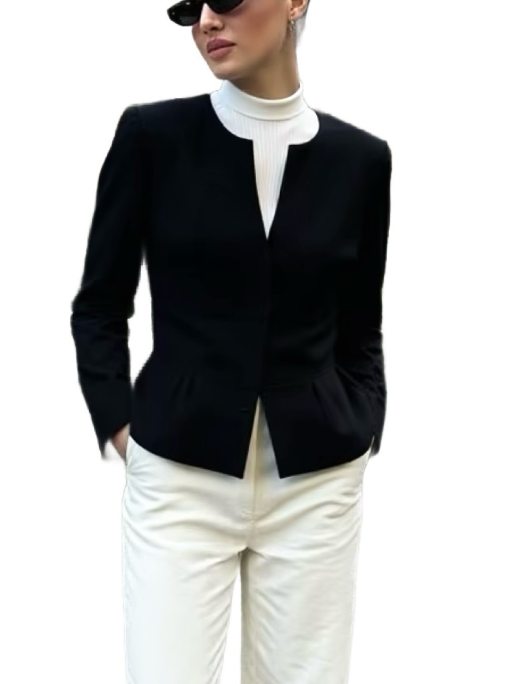 Tahari Cotton Summer Collarless Tailored Blazer in Black Size Medium